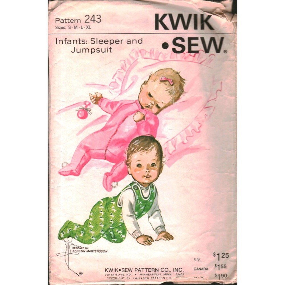 Vintage Kwik Sew 243 Infants Sleeper and Jumpsuit Sewing Pattern S-L CUT